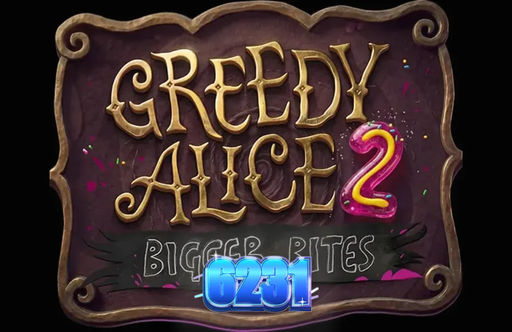 Cena atmosférica e sombria do slot Greedy Alice 2: Bigger Bites com engrenagens steampunk.
